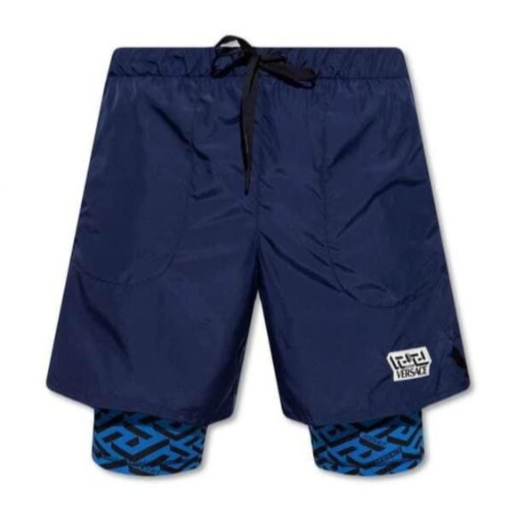 Versace Navy Greca Print Shorts - Picture 1 of 4